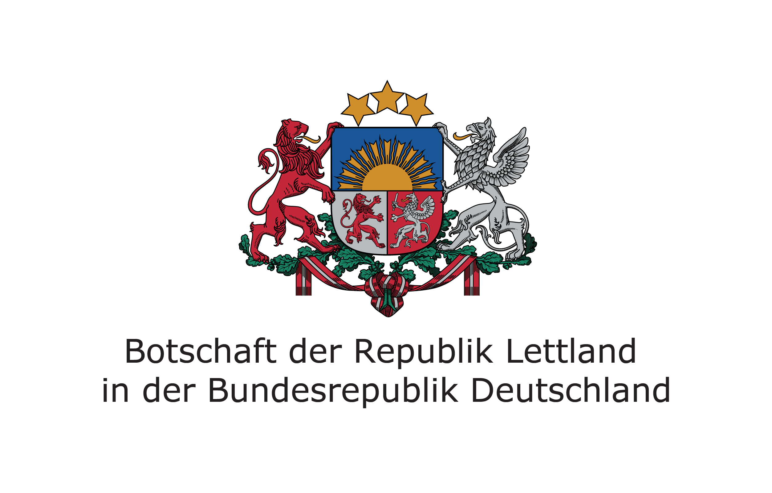 Das Logo der Botschaft der Republik Lettland in der Bundesrepublik Deutschland