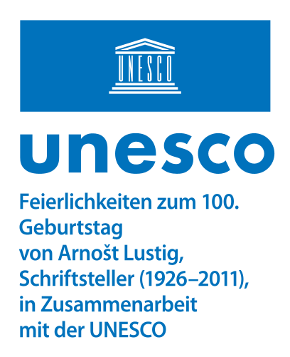 Das Logo von UNESCO - Feierlichkeiten zum 100. Geburtstag von Arnošt Lustig, Schriftsteller (1926 -2011), in Zusammenarbeit mit der UNESCO.
