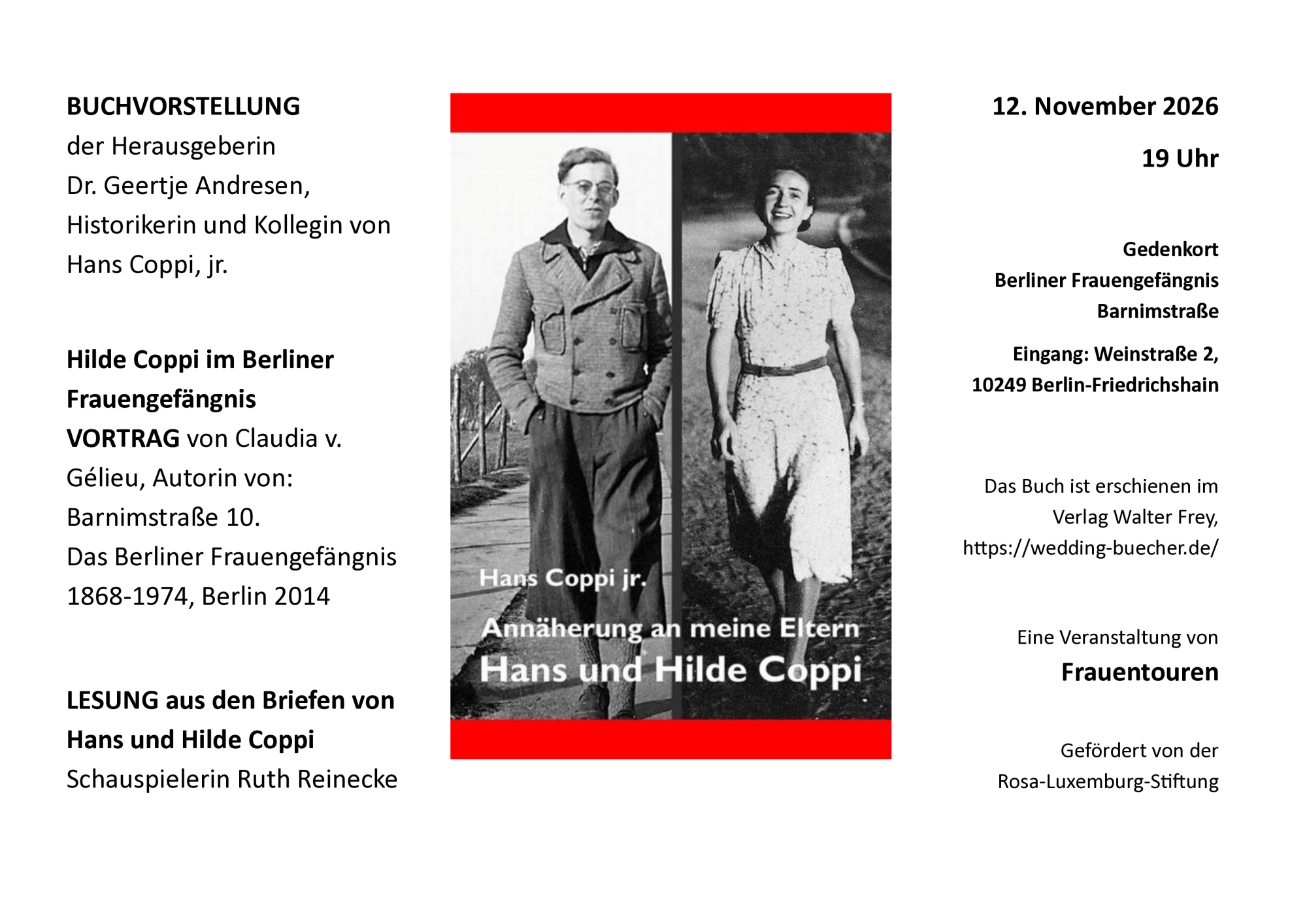 Die Veranstaltungsdetails für das Event "Hans Coppi jr.: Annäherung an meine Eltern Hans und Hilde Coppi"