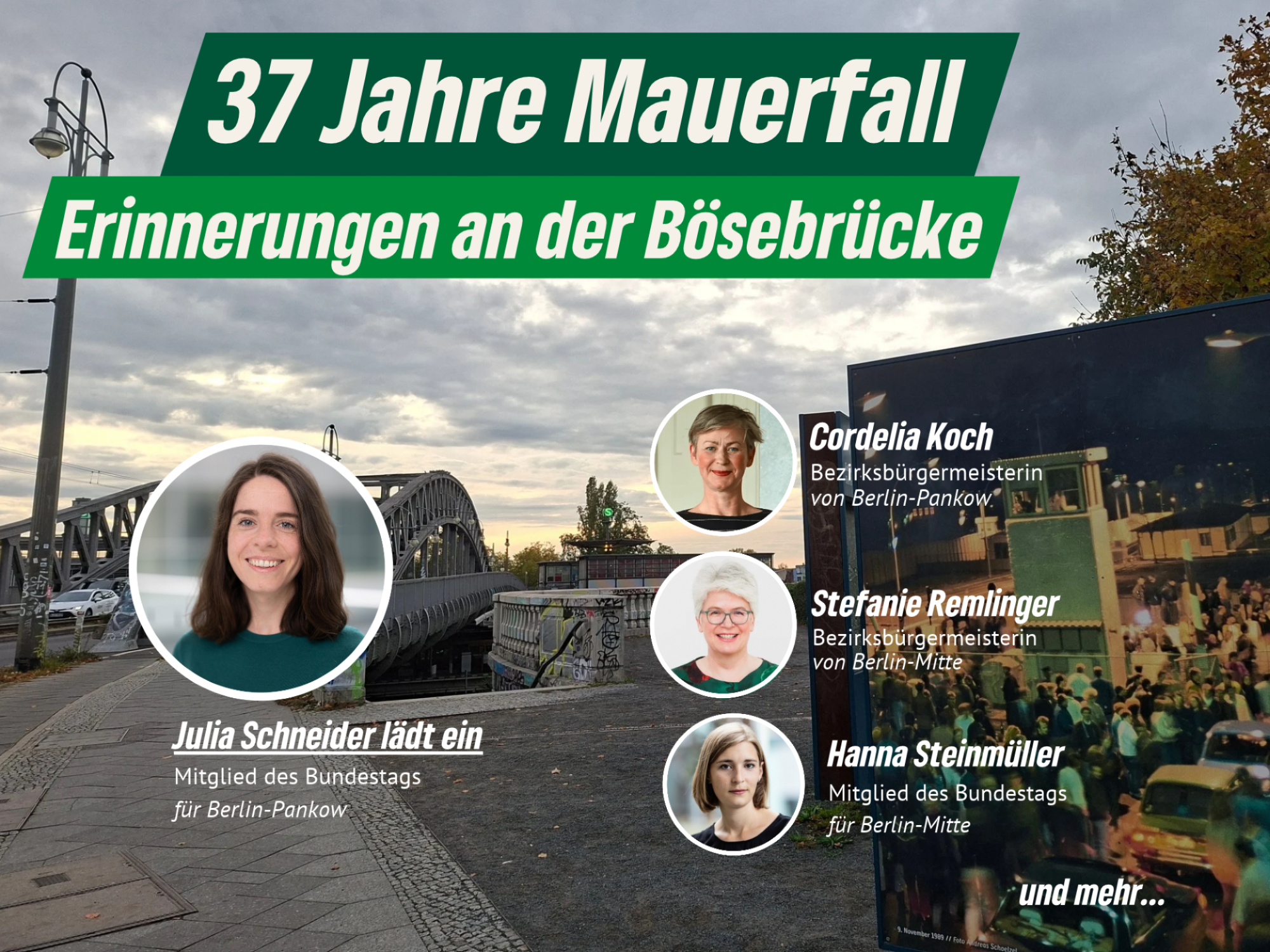 Die Veranstaltungsgrafik für "37 Jahre Mauerfall – Erinnerungen an der Bösebrücke"